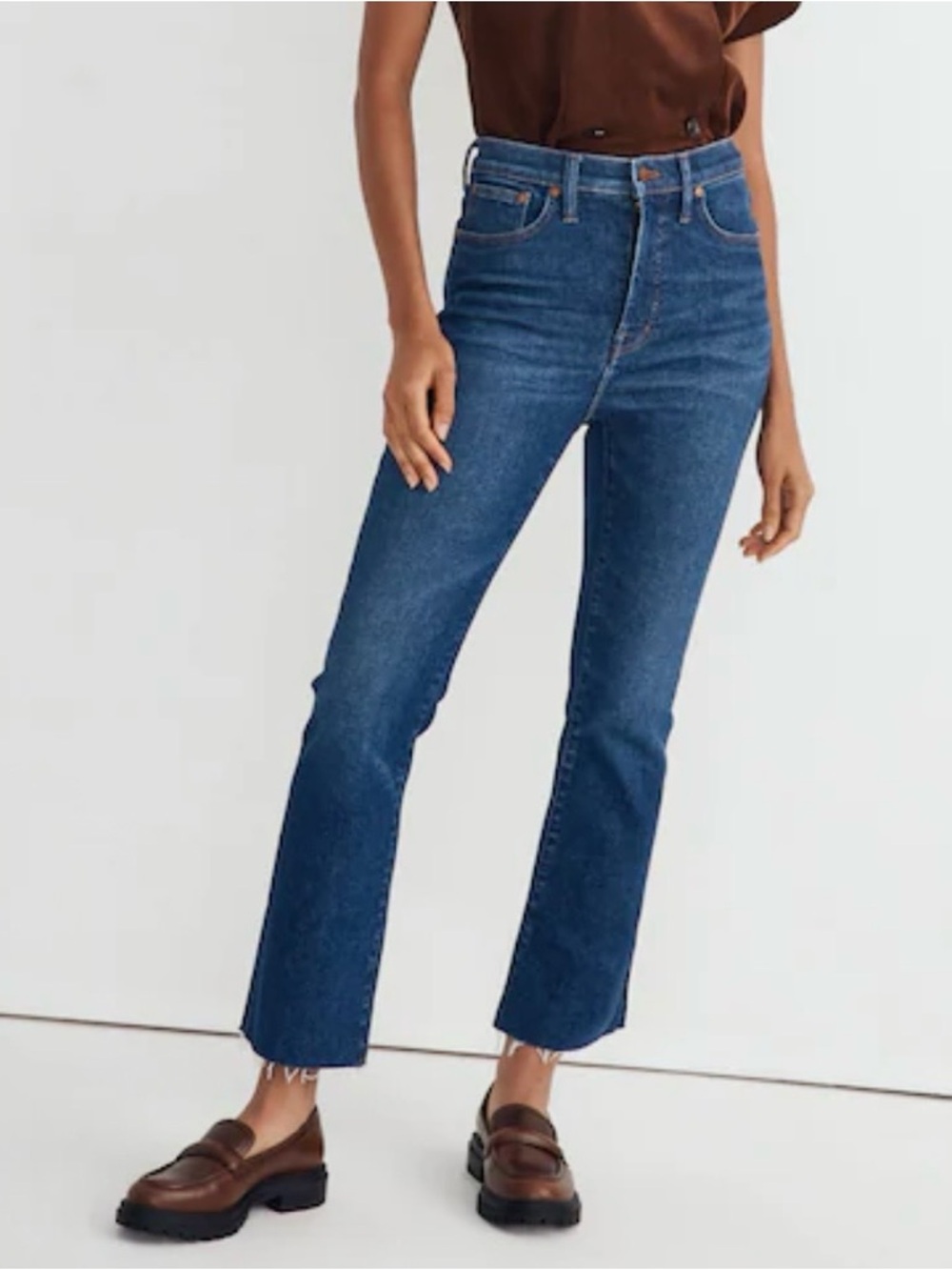 Madewell Cali Demi boot cut jeans dark wash raw hem size 29
